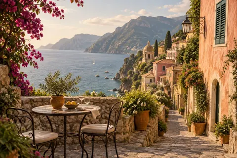 A coastal terrace with a view of the sea